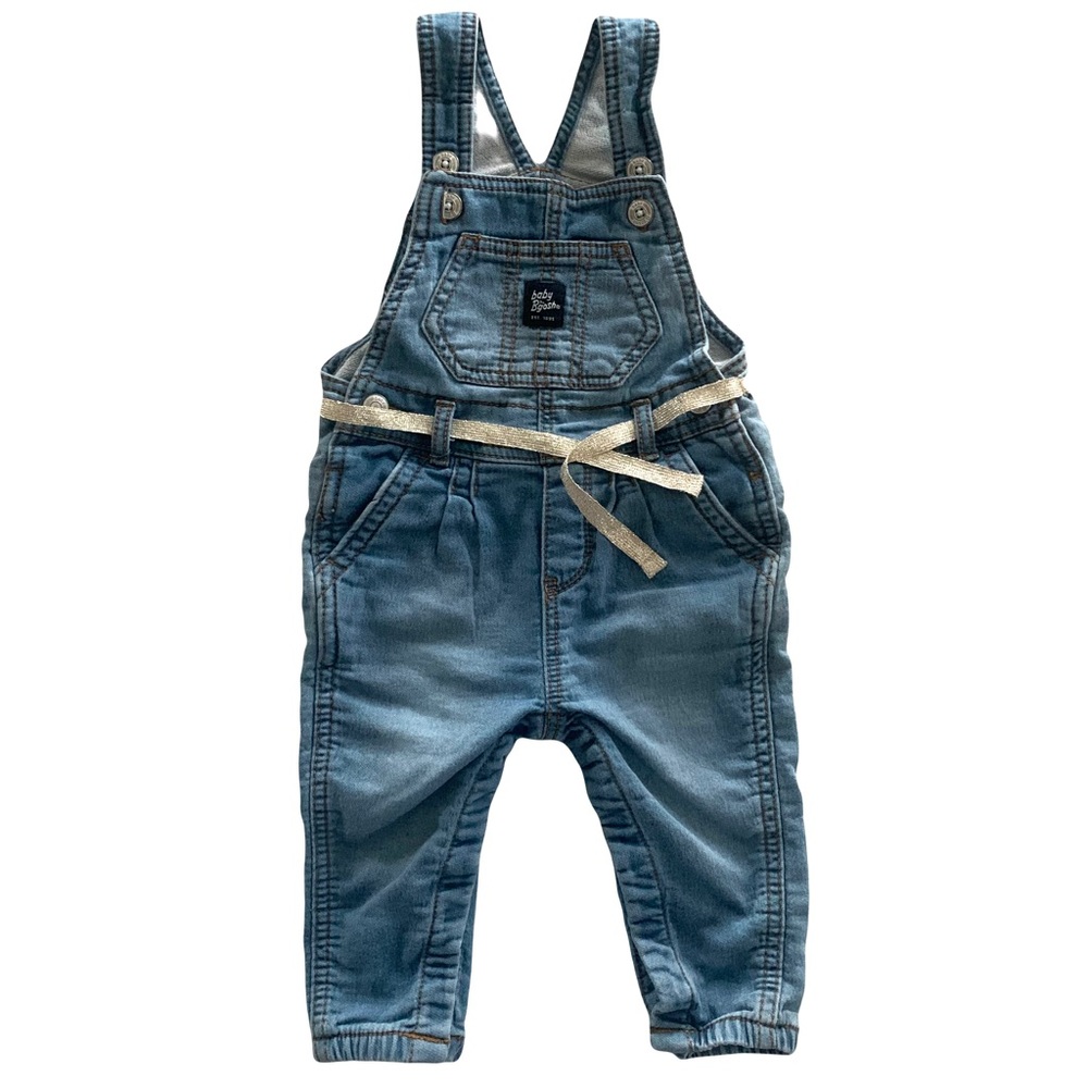 🍭3/$15 Oshkosh B’Gosh Baby Knit-Like Denim Overalls-9months - Picture 1 of 16